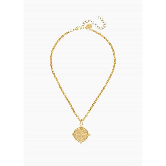 NEW SUSAN SHAW women's compass rope chain necklace in gold